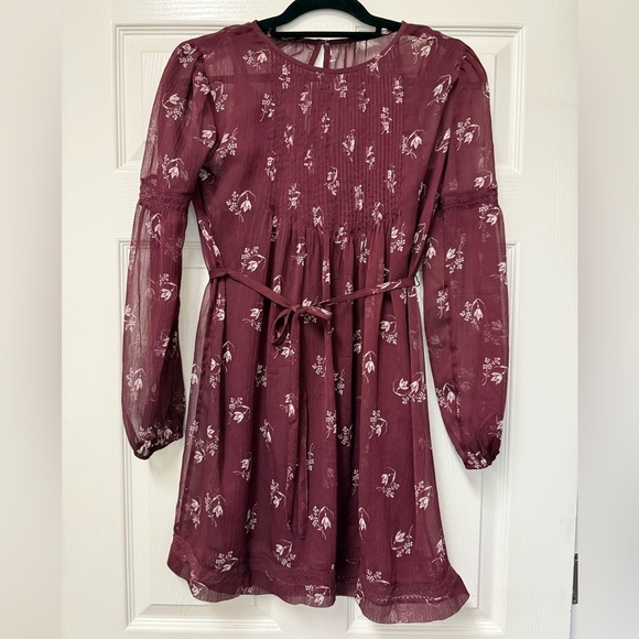 Abercrombie & Fitch Floral Burgundy Lined Dress Size XS - Picture 1 of 14